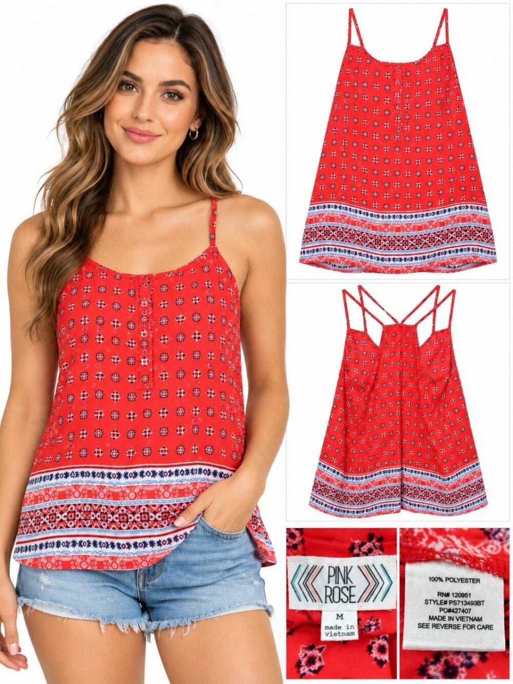 Pink Rose Medium Red Floral Top